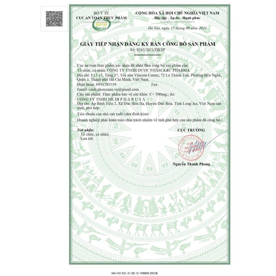 C+ 500mg - Viên uống chứa Vitamin B, C, Thymomodulin, khoáng chất &amp; chiết xuất Xuyên tâm liên giúp tăng sức khỏe