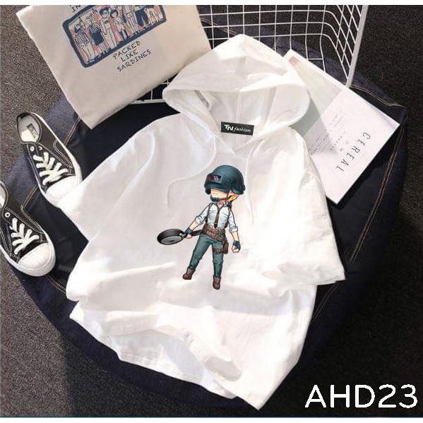 Áo thun teen nam nữ HOODIE TAY LỠ CÓ NÓN hình cô gái PUBG