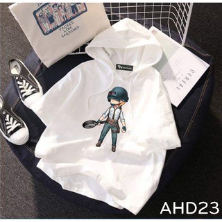 Áo thun teen nam nữ HOODIE TAY LỠ CÓ NÓN hình cô gái PUBG