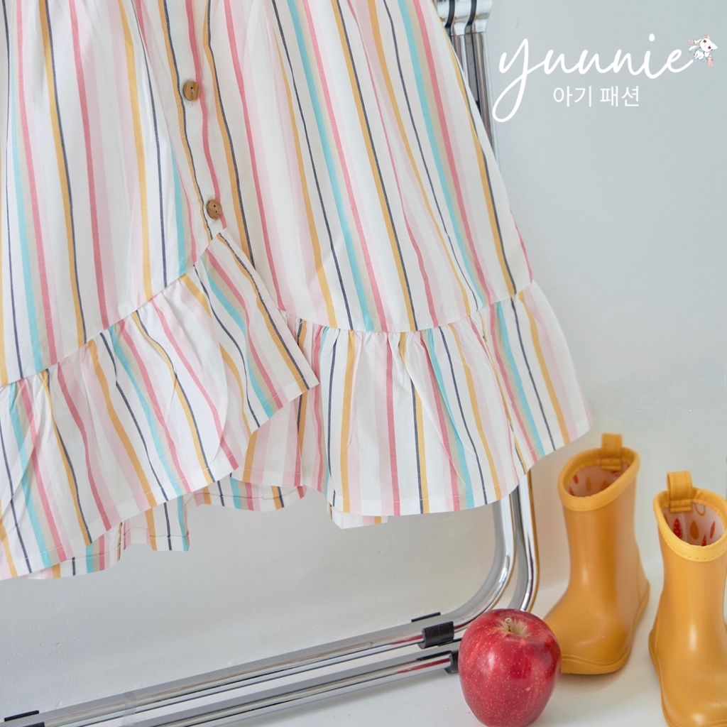 Váy bé gái hai dây kẻ sọc đa sắc YUUNIE, váy dây bản vai lai bèo xinh đẹp cho trẻ em 3,4,5,6,7,8,9,10 tuổi