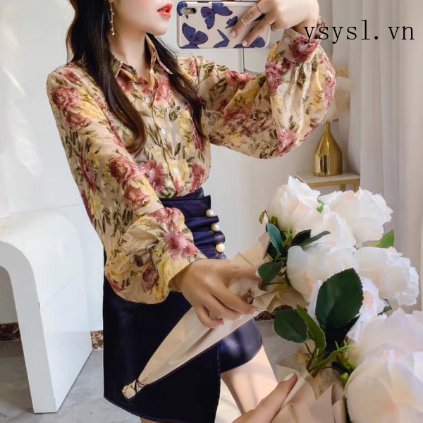 Áo Sơ Mi Voan Tay Phồng Dáng Rộng In Họa Tiết Xinh Xắn Thời Trang Thu Đông Hàng Mới Dành Cho Nữ 2022