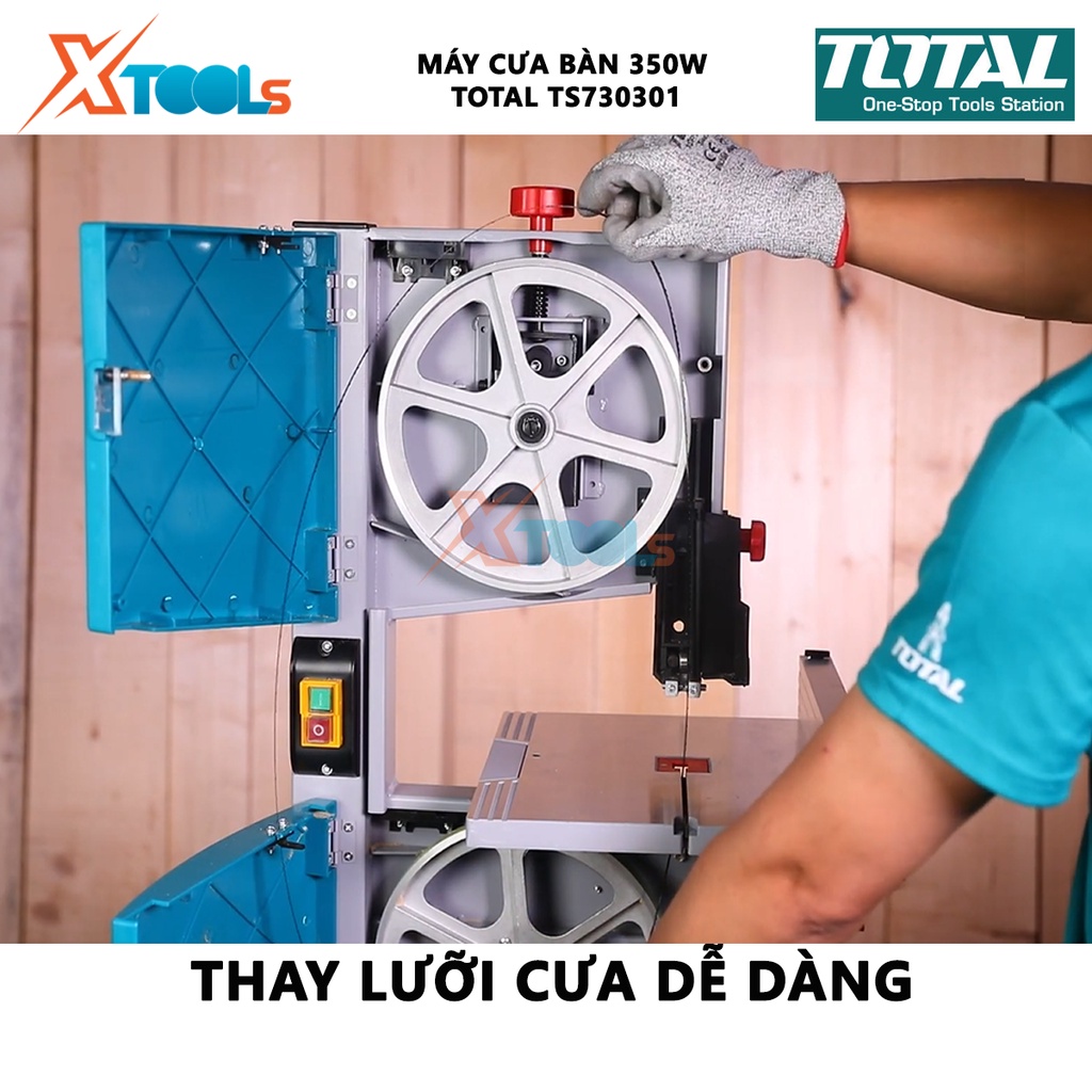 Máy cưa bàn 350W Total TS730301 | máy cưa gỗ điện áp 220-240V ~ 50Hz, tốc độ lưỡi 11,6m/s, răng 6 răng cưa/inch
