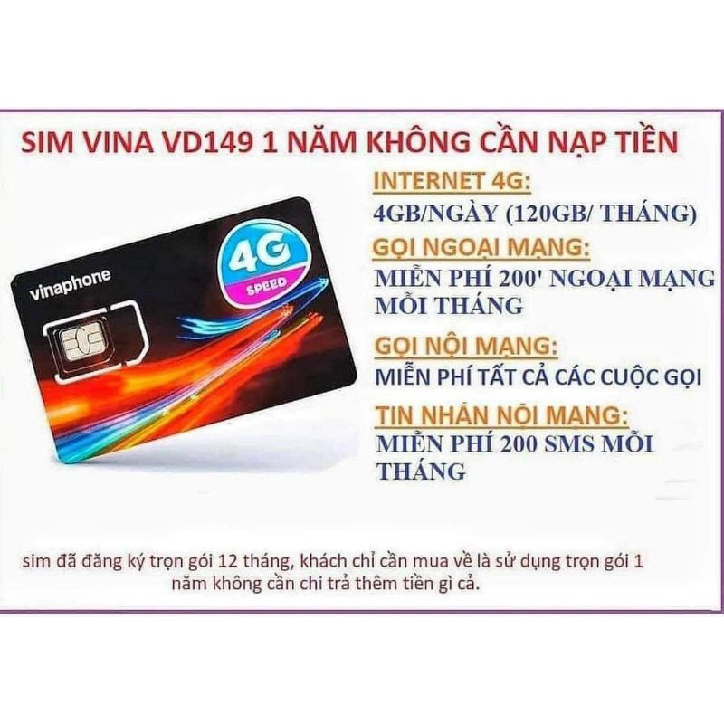 SIÊU SIM VINA FREE 4G 1 NĂM - VD149 - VD89/D60G - FCLUB - FHAPPY