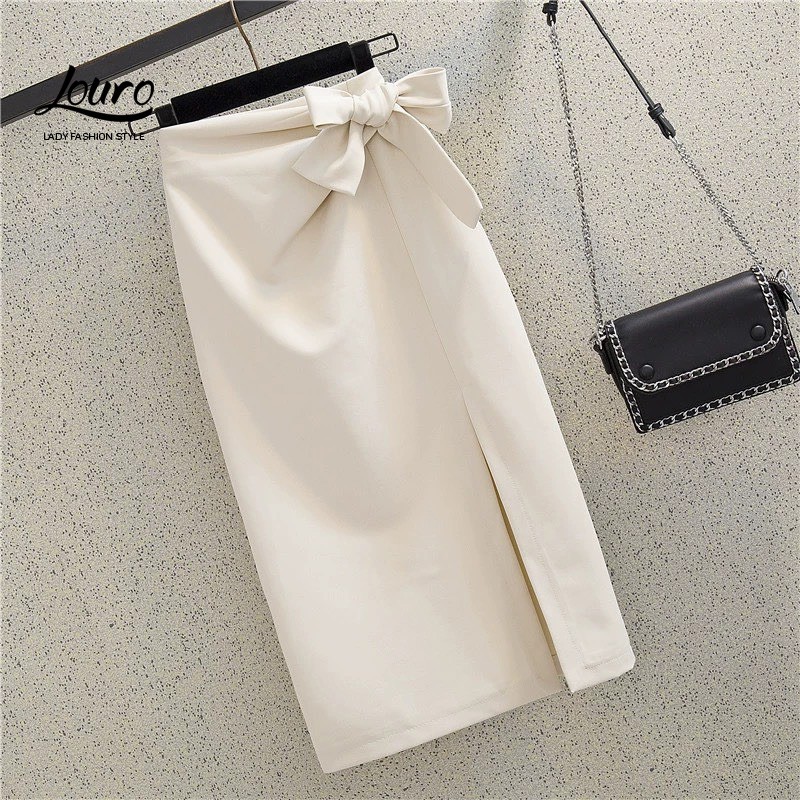 Chân váy công sở đẹp Louro L701, KÈM ẢNH THẬT mẫu váy dáng dài xẻ, thắt nơ eo | BigBuy360 - bigbuy360.vn