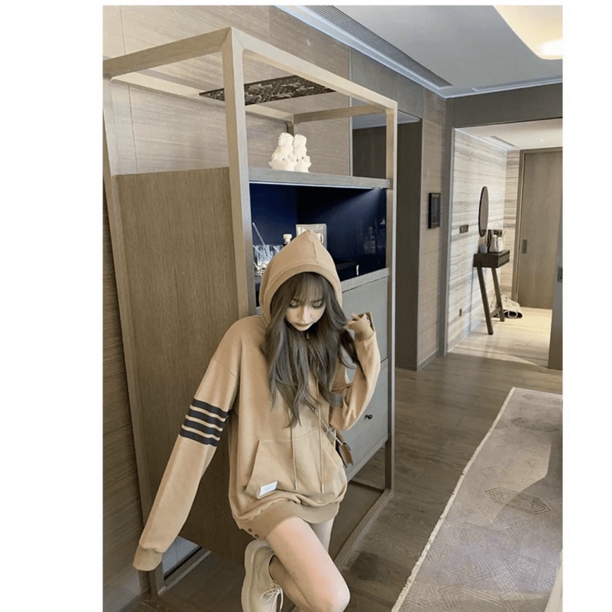 (MẪU MỚI) ÁO KHOÁC HOODIE NỮ PHỐI 4 SỌC TAY PHONG CÁCH CO NẰNG QUỐC DÂN XINH LUNG LINH HHP