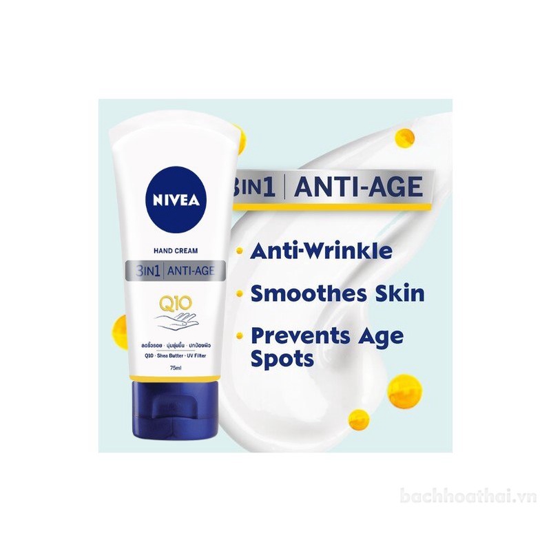 Dưỡng mềm da tay chốnǥ nứt nẻ chốnǥ nắng Nivea Hand Cream 3 in 1 Anti-age Q10 Thailand