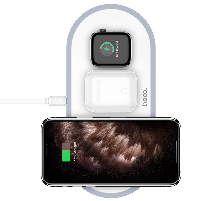 Đế sạc không dây 3in1 Hoco CW24, chip sạc thông minh, hỗ trợ sạc cho SmartPhone, iWatch, AirPods