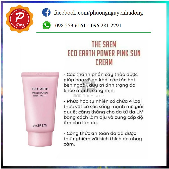 [Mã COS1904 giảm 8% đơn 300K] Kem chống nắng nhẹ cho da nhạy cảm The Same ECO EARTH POWER PINK SUN CREAM