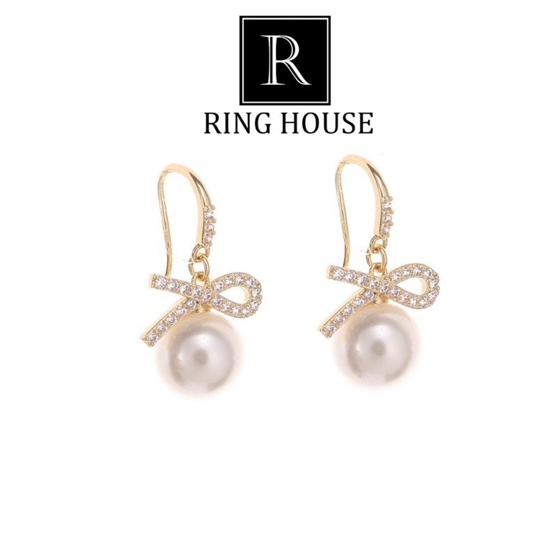 E91 Bông Tai Khuyên Tai Nữ Nơ Hạt Trai Đẹp Sang