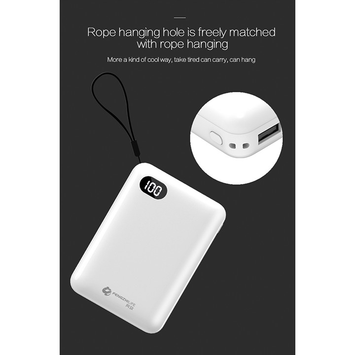 Sạc dự phòng FengZhi J332 - 10000 mAh Chính hãng Có 2 cổng USB , 3  cồng  vào Iphone ,Mirco và Type C.Mỏng gọn tiện lợi