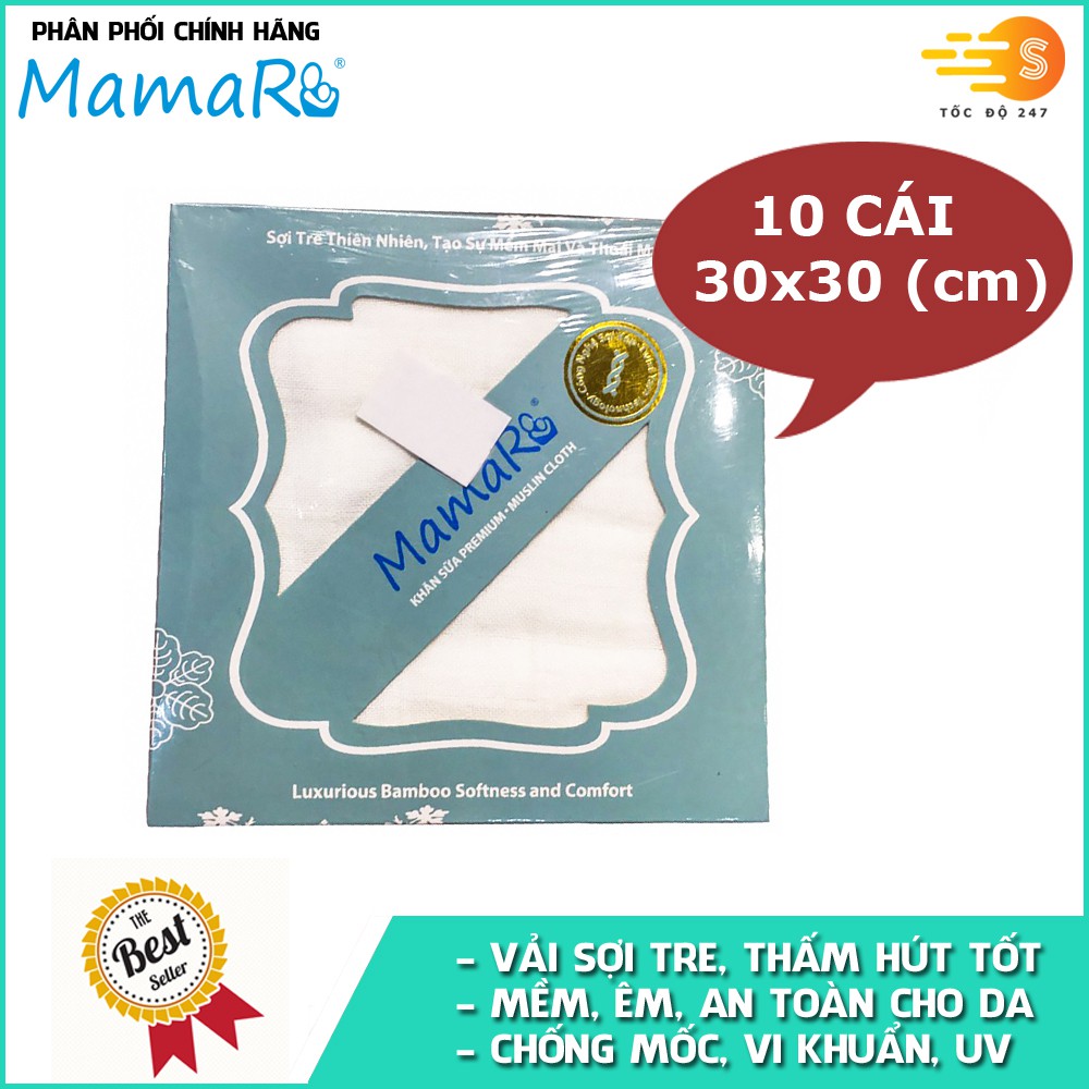 Bộ 10 cái khăn sữa vải sợi tre cho bé 30x30 Mamaru MA-KS30X30