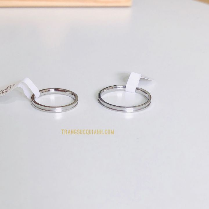 Nhẫn Ngón Út_Nhẫn Titan_Nhẫn Cặp Kẻ giữa Màu Bạc