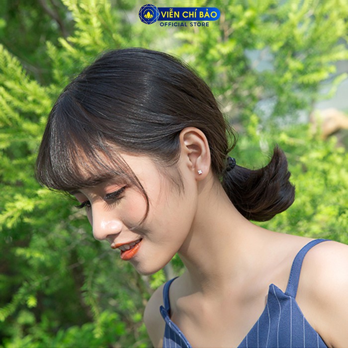 Bông tai bạc nữ hoa bốn cánh đính đá chất liệu bạc 925 thời trang phụ kiện trang sức nữ Viễn Chí Bảo B400151