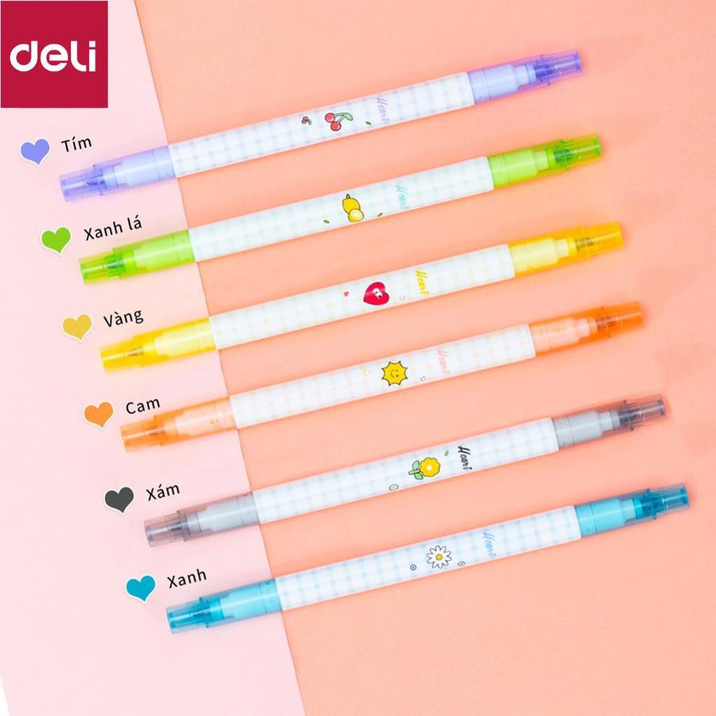 Bút nhớ dòng 2 đầu Deli - 6 màu - Nét trơn mượt, màu tươi sáng - 6 chiếc/1 Hộp - S606 [Deli]