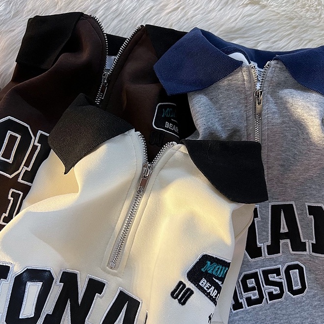 Áo Khoác Cotton Dài Tay Có Khóa Kéo Họa Tiết Thêu Thời Trang Cho Nữ