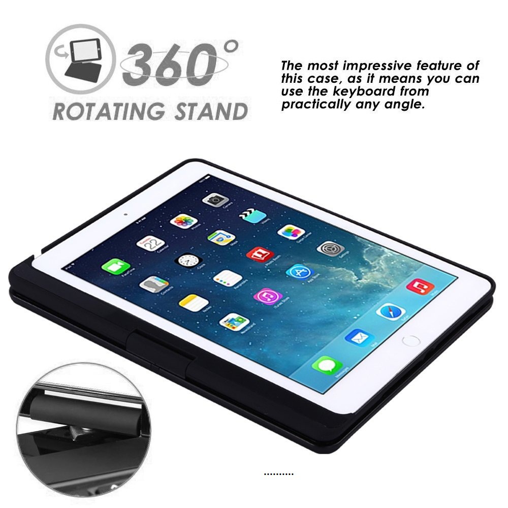 Bàn phím kiêm ốp lưng cho iPad Air xoay 360 độ (Đen).Sản phẩm hot năm 2018 Tặng cáp sạc 3 đầu