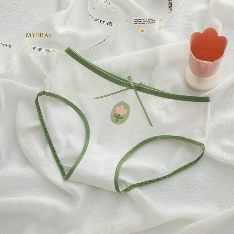 Quần Lót cotton Lưng Vừa Kháng Khuẩn In Họa Tiết Xinh Xắn Cho Nữ