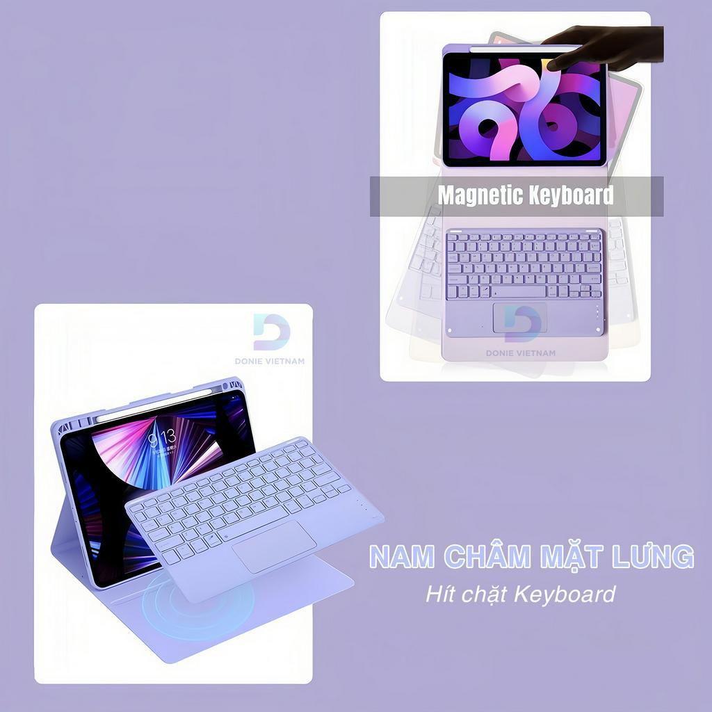 Bao Da Ipad Kèm Bàn Phím Bluetooth Folio Có Trackpad - Vỏ Case Ốp Lưng Cho Ipad Pro 11 Air 4 5 Gem 7 8 9 10 10.2