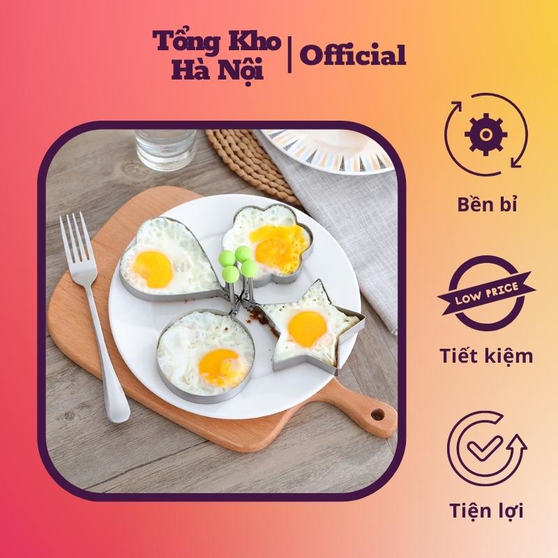 Bộ 4 Khuôn Rán Trứng Ốp La, Bánh - Khay Chiên Trứng Tạo Hình Cute Có Núm Cầm