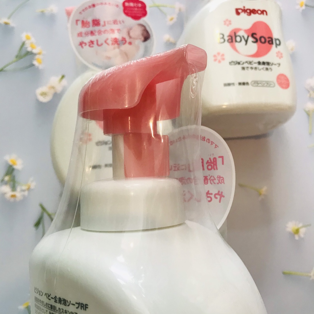 Sữa tắm gội Baby soap Pigeon dạng bọt cho bé từ sơ sinh mềm min, giữ ẩm cho da