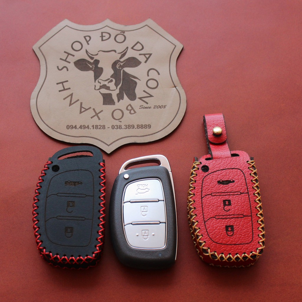 [Mã LIFEAUMAY giảm 10% tối đa 30k đơn 150k] bao da chìa khoá Hyundai i10, i20 active, Creta handmade da thật 008