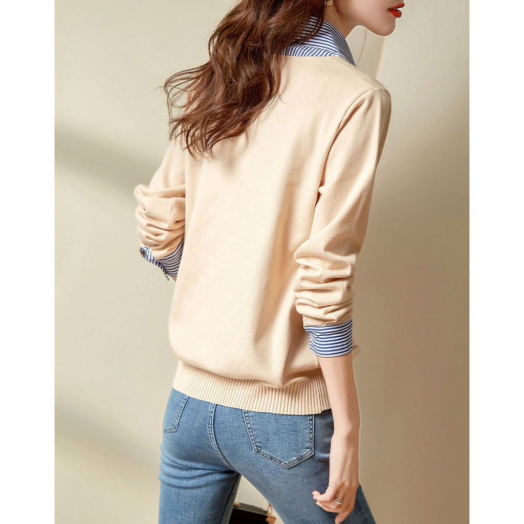 Áo Sơ Mi Tay Dài Cổ Bẻ Họa Tiết Kẻ Sọc Thời Trang Xuân Thu Hàng Mới Dành Cho Bạn Nữ