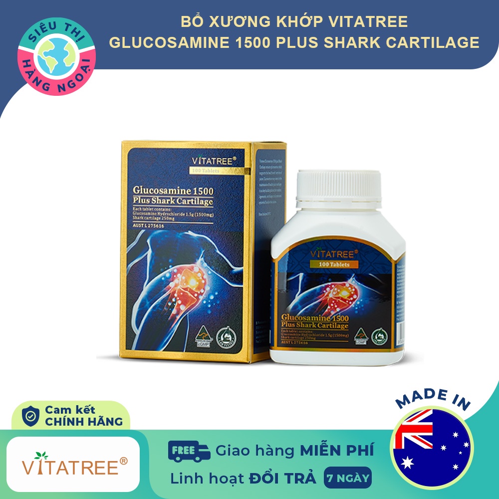 Viên uống bổ xương khớp Vitatree Glucosamine 1500 plus Shark Cartilage 100 Tablet