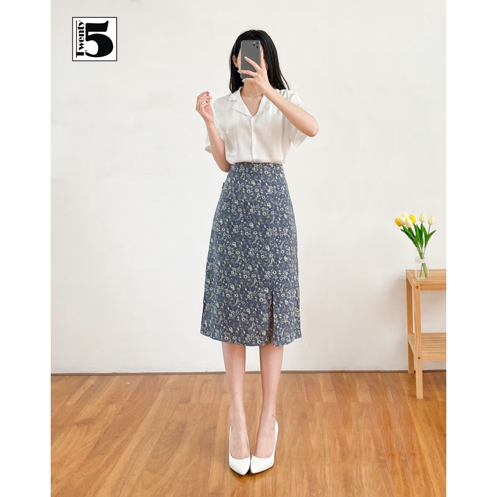 Chân váy voan hoa nhí 2 lớp vintage dáng dài xẻ vạt Twentyfive L31