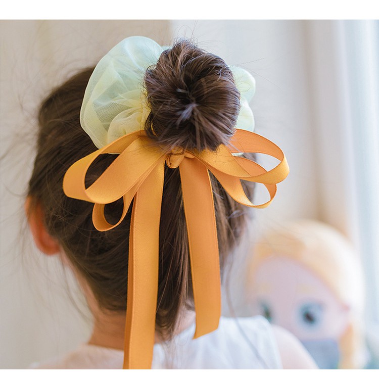 Dây Cột Tóc Dải Nơ Ruy Băng Dài Cho Bé - Scrunchies Đính Nơ