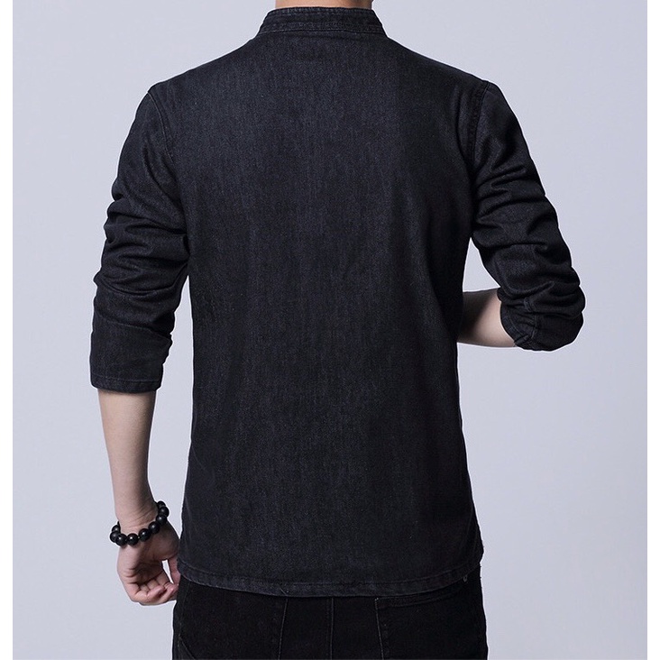 Áo Jean cổ tàu, áo jean nam, khoác jean nam chất jean mềm co dãn, xu hướng thời trang mới 2022