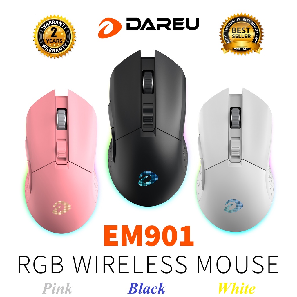 Chuột không dây gaming DareU EM901 RGB WIRELESS Pink/ Black/ White (Nâng cấp EM905 Pro) - BH 2 năm