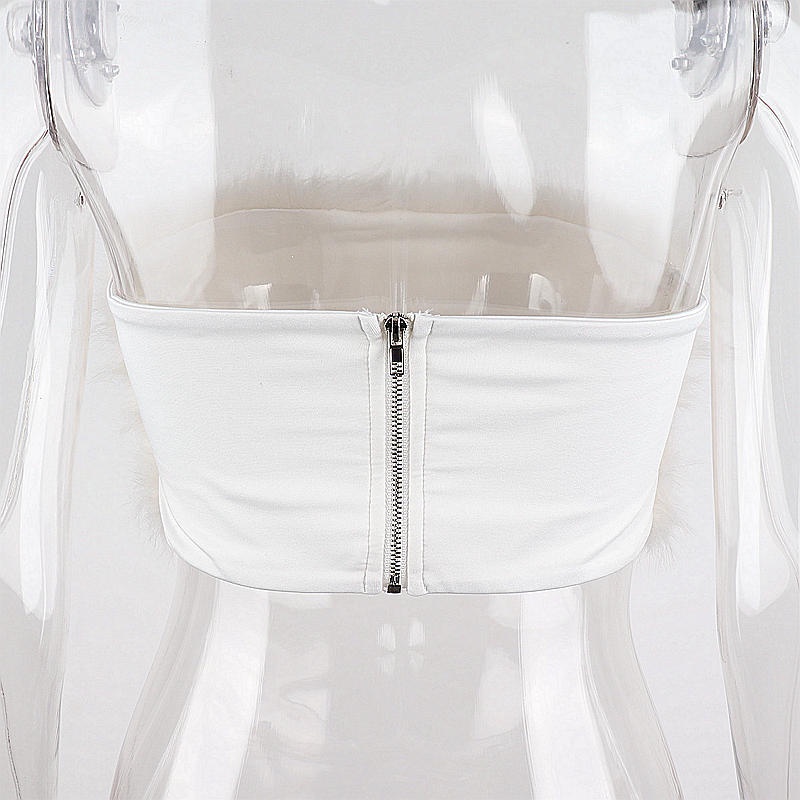 Áo Croptop Trễ Vai Phối Lông Thời Trang Mùa Hè Quyến Rũ