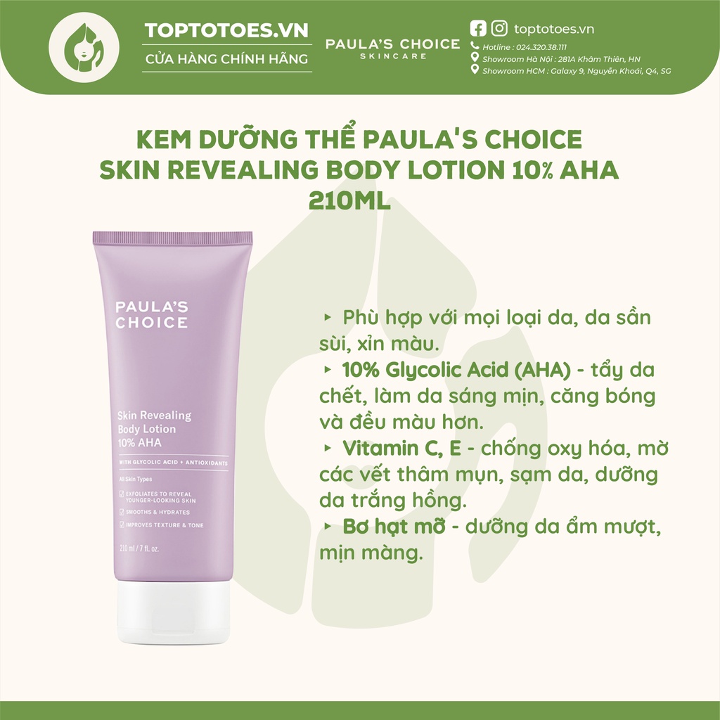 Kem dưỡng thể sáng da Paula's Choice 10% AHA Skin Revealing Body Lotion 210ml [NHẬP KHẨU CHÍNH HÃNG 100%]