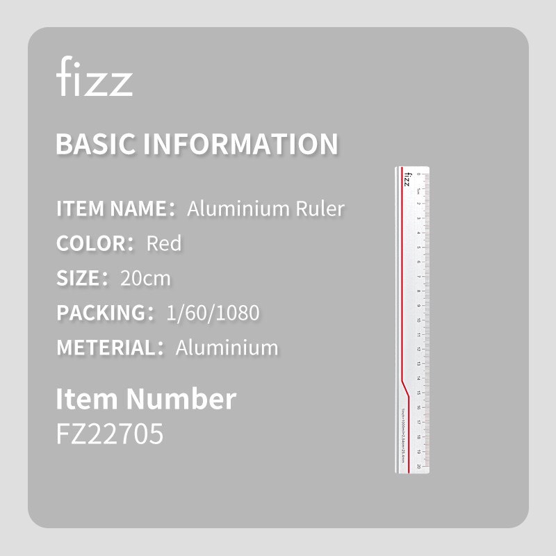 Thước Kẻ Nhôm Thẳng Dài 20cm Fizz Bền Đẹp, Guangbo FZ22705