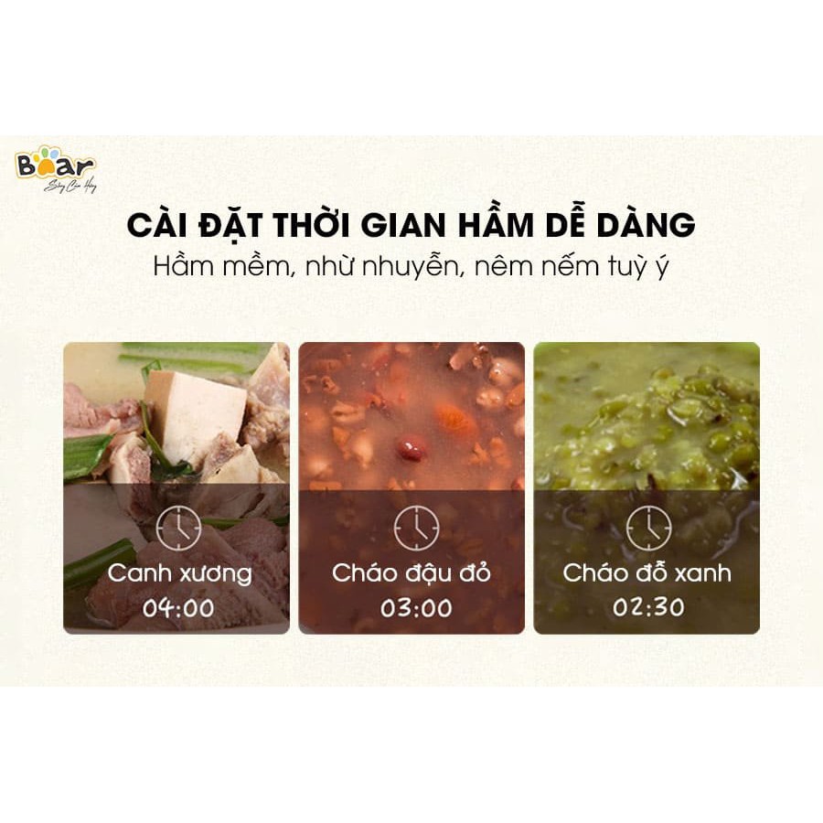 HÀNG CHÍNH HÃNGNồi Nấu Cháo Cho Bé_Nồi Nấu Chậm_Hầm Cháo Đa Năng, Kèm Lồng Hấp_BEAR Dung Tích 1,6L - Bảo Hành 12 Tháng