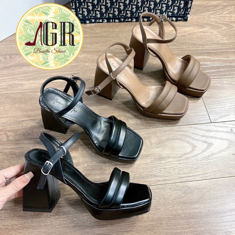 Sandal gót phồng viền hh gót tam giác 10 cm