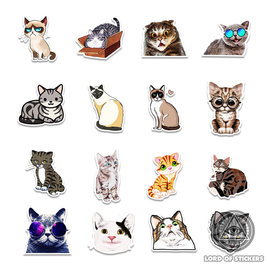 Set 50 Nhãn Dán Mèo Cute Sticker Phong Cách Hoạt Hình Meme Hài Hước Chống Thấm Nước Trang Trí Mũ Bảo Hiểm, Laptop, Sổ