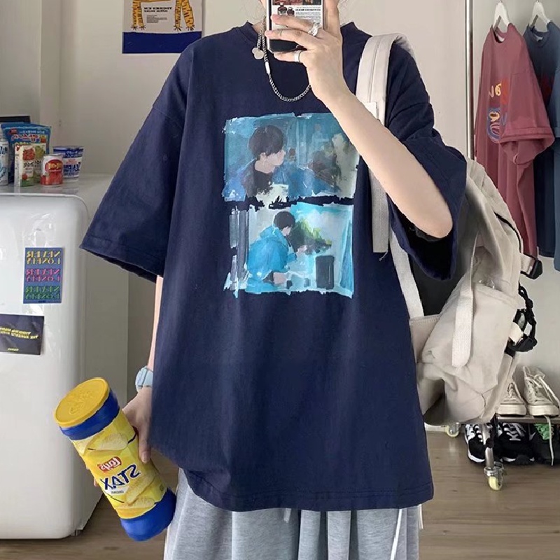 Áo Thun Tay Ngắn Dáng Rộng In Họa Tiết Phong Cách Hip Hop Hàn Quốc Thời Trang Mùa Hè Cho Nam size M-5XL