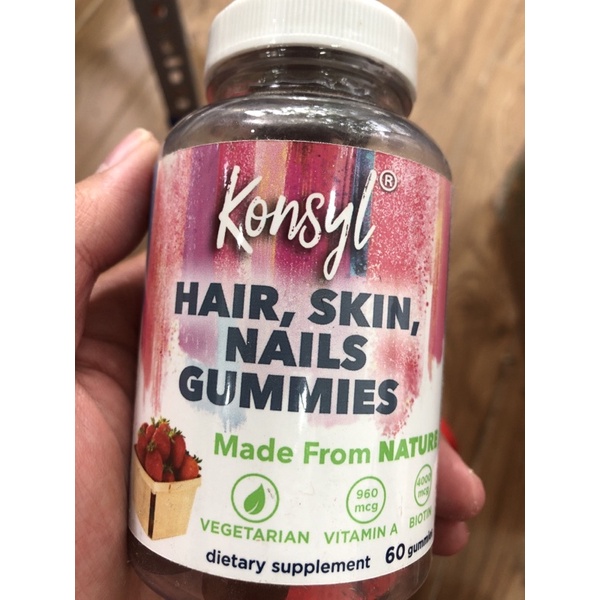 Konsyl Hair, Skin, Nails Gummies – Biotin, Zinc, Vitamins A, B12 & B6 Support