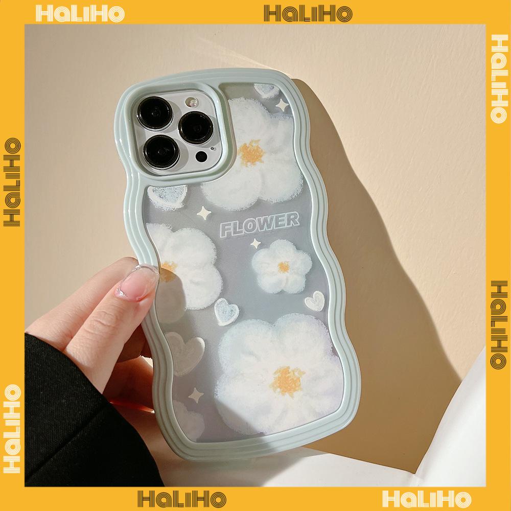 iPhone Case Candy Color Wave 2-in-1 Silicone Soft Case Airbag Shockproof Protection Camera Blue Flowers Compatible For iPhone 11 Pro Max 13 Pro Max 12 Pro Max 7Plus xr XS Max