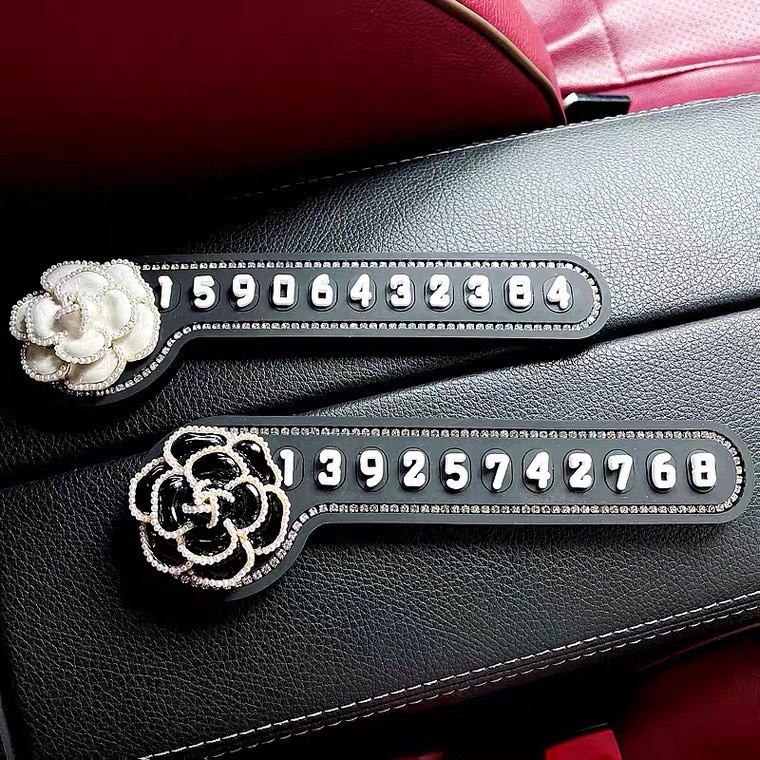 Bảng Số Điện Thoại Dừng Đỗ Trên Xe Ô Tô Hình Hoa Trà Đính Đá Cao Cấp