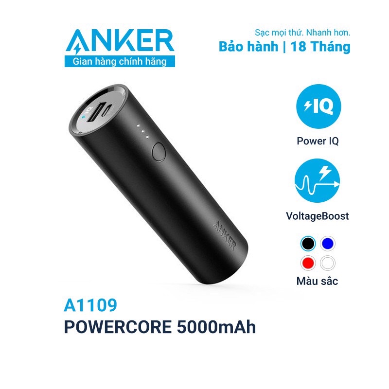 Pin Dự Phòng Anker PowerCore 5000mAh Màu Đỏ - A1109 BH 12 THÁNG 1 ĐỔI 1