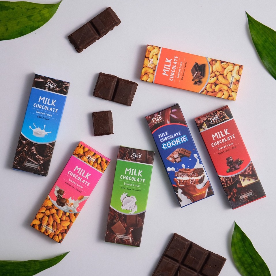 [6 VỊ NGON NHẤT] 6 Vị Milk Chocolate 20gr, Kẹo Socola sữa 50% Cacao nhân Hạt dinh dưỡng nhẫn hiệu FIGO thanh 20gr