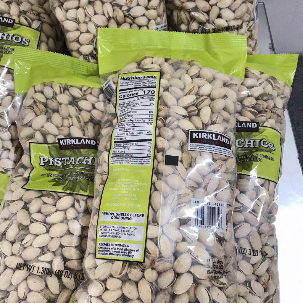 Hạt dẻ cười Kirkland Pistachios 1,36kg của Mỹ - Hạt dẻ cười rang muối, vị ngon tự nhiên, đảm bảo chất lượng