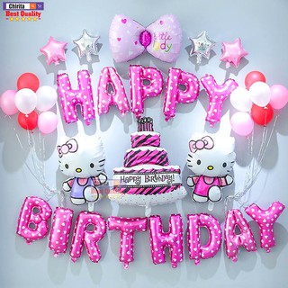 Set Bong Bóng Mèo Kitty Happy Birthday Dễ Thương Cho Bé - Bóng Bay Sinh Nhật A07