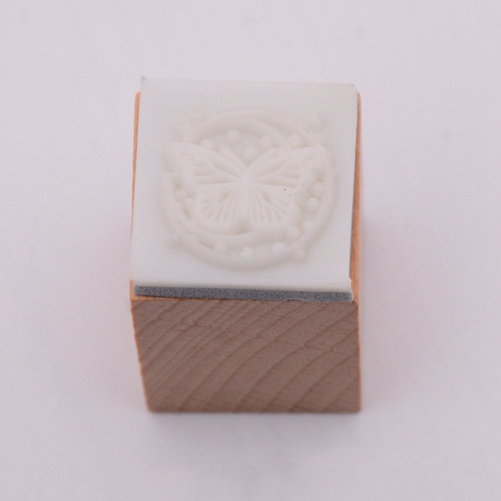 Beebeecraft 1 Box Wooden Stamps with Rubber Square Butterfly Pattern 20x20x35mm 16pcs/box for DIY Jewelry Making