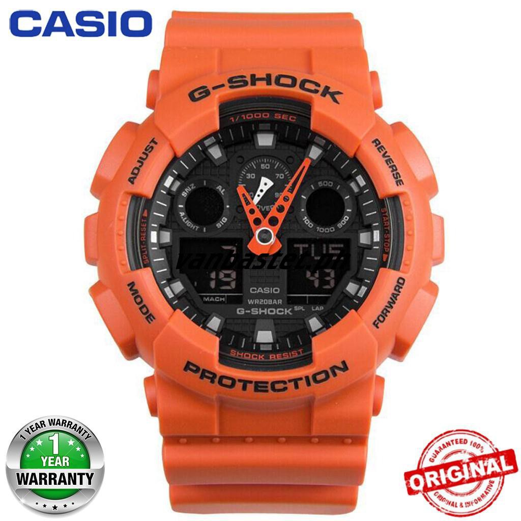 Dây Đồng Hồ Đeo Tay Casio G-Shock GA100 ga-100l-4a Màu Cam Đỏ 100% Chính Hãng