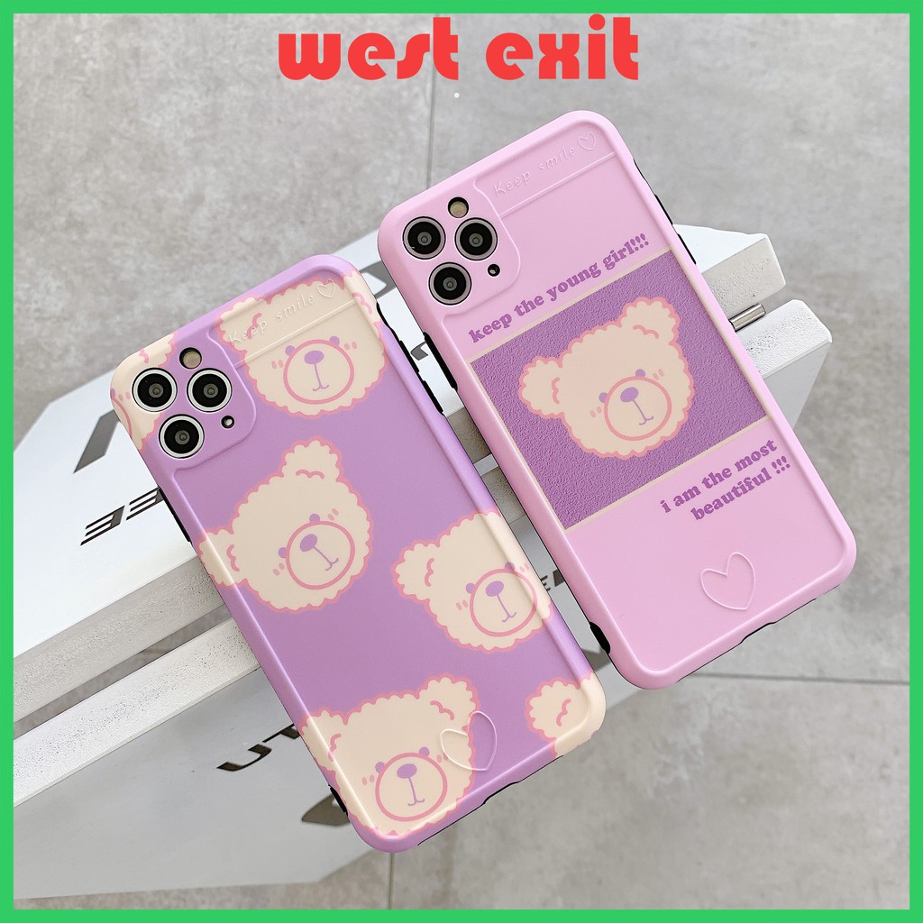 Ốp điện thoại IMD màu tím hình chú gấu cho iPhone7/8/9 7plus/8plus x/xs xsmax 11 11pro 11promax SE2