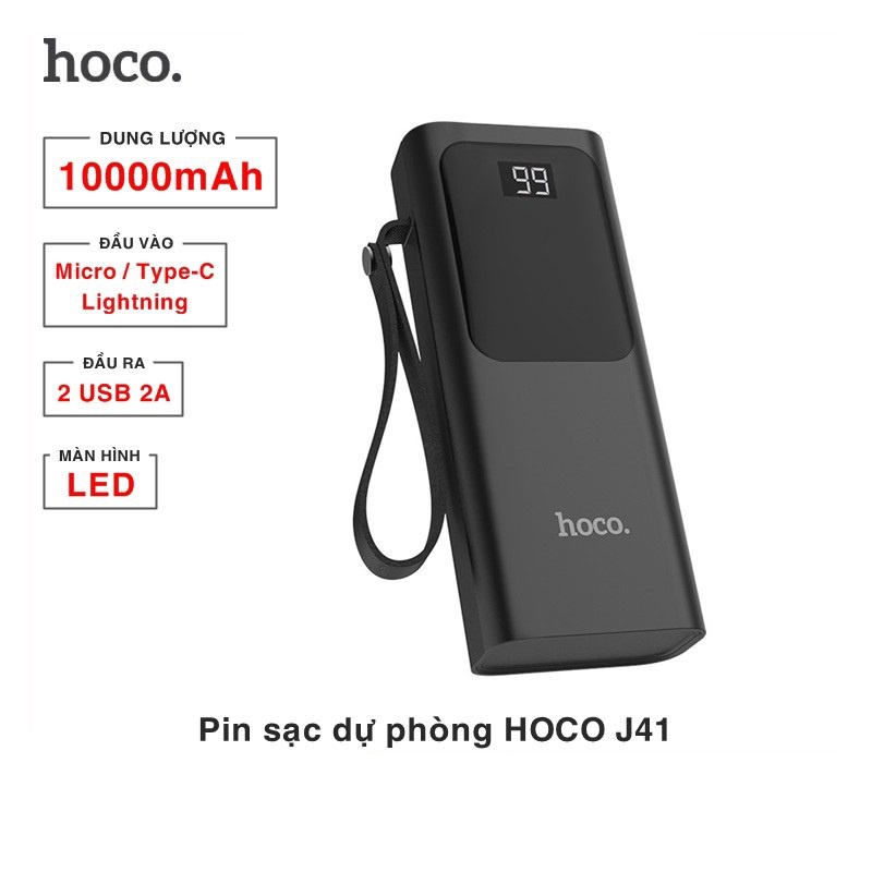 CHÍNH HÃNG Pin sạc dự phòng Hoco J41 10000mAh 20000mah 2 cổng sạc Input/Output max 2.1A có màn hình LED - CCN