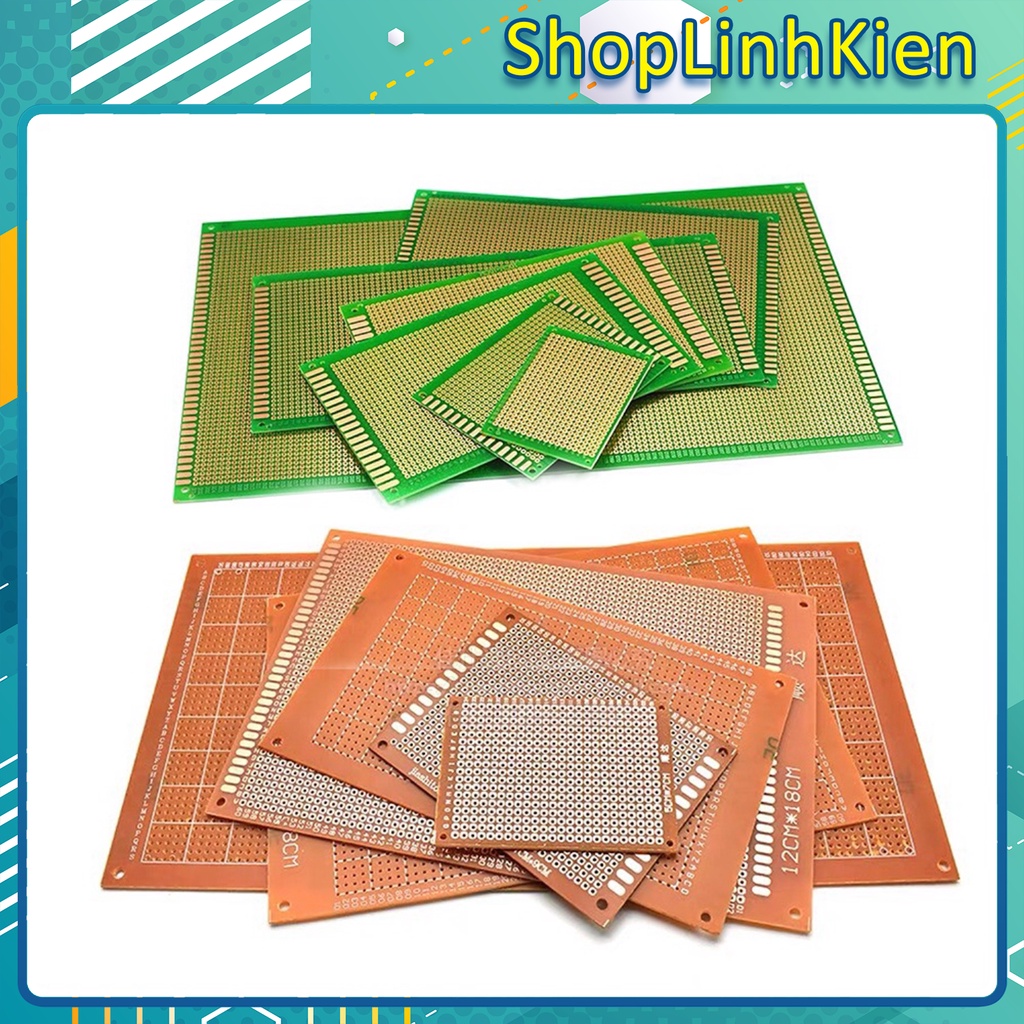 Phíp đồng đục lỗ hàn mạch/ PCB đục lỗ hàn mạch/ Testboard cắm hàn 1 mặt phíp gỗ và thủy tinh/ đầy đủ kích thước